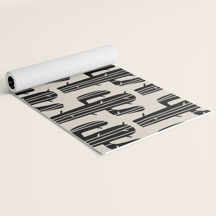 Southwestern Modern Desert Cactus Pattern 860 Black and Linen White Yoga Mat Gallery Image 2