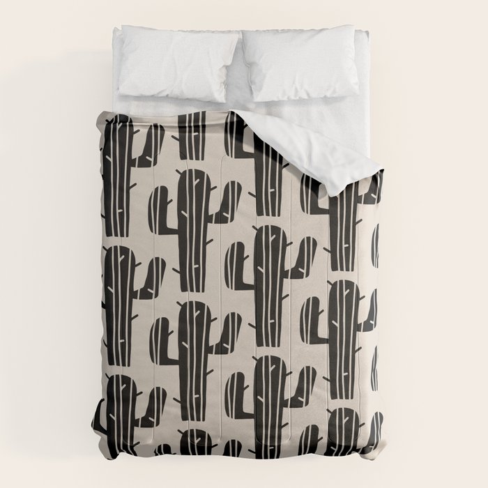 Southwestern Modern Desert Cactus Pattern 860 Black and Linen White Comforter Gallery Image 1
