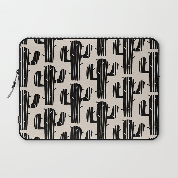 Southwestern Modern Desert Cactus Pattern 860 Black and Linen White Laptop Sleeve Gallery Image 1