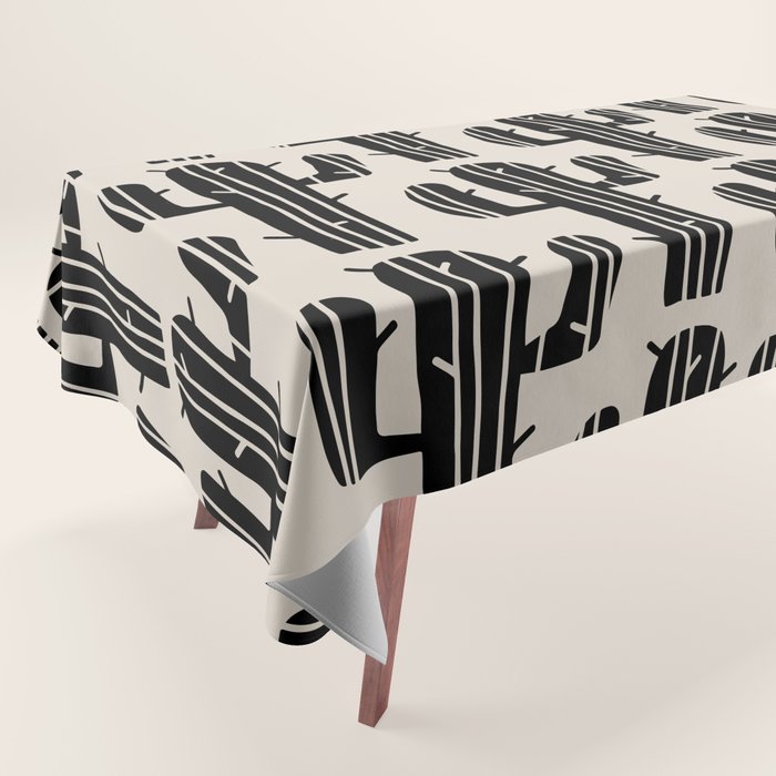 Southwestern Modern Desert Cactus Pattern 860 Black and Linen White Tablecloth Gallery Image 1