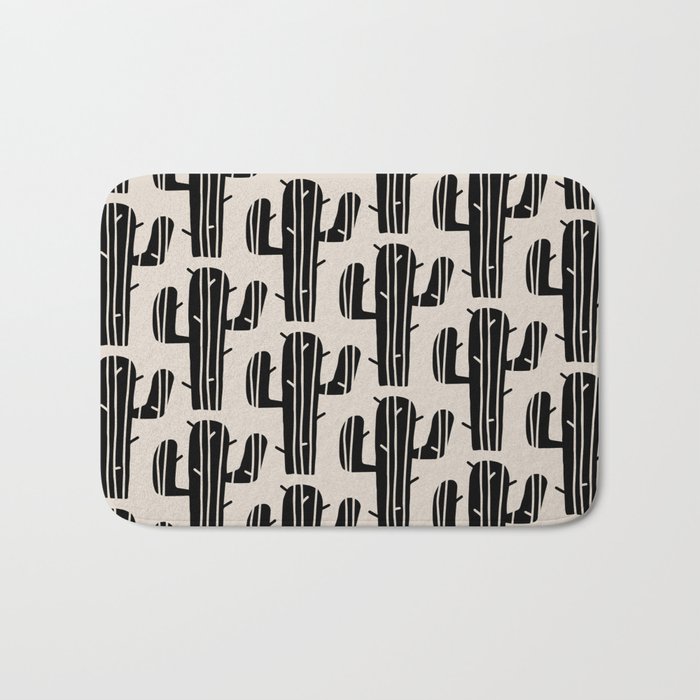 Southwestern Modern Desert Cactus Pattern 860 Black and Linen White Bath Mat Gallery Image 1