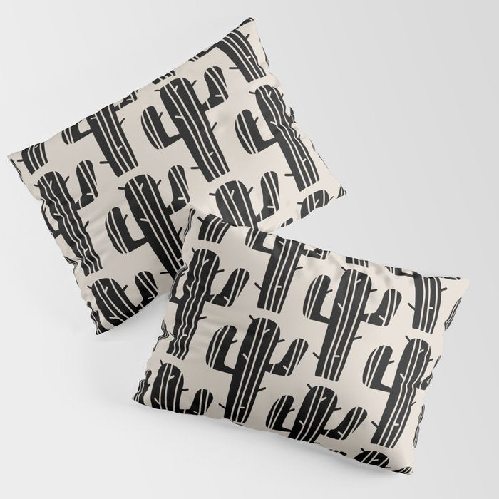 Southwestern Modern Desert Cactus Pattern 860 Black and Linen White Pillow Sham Gallery Image 3