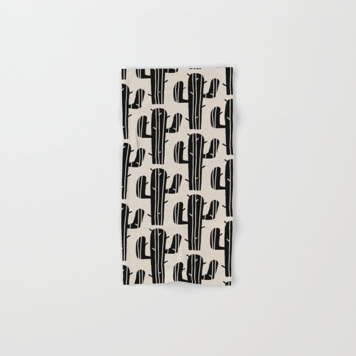 Southwestern Modern Desert Cactus Pattern 860 Black and Linen White Bath Towel Gallery Image 1