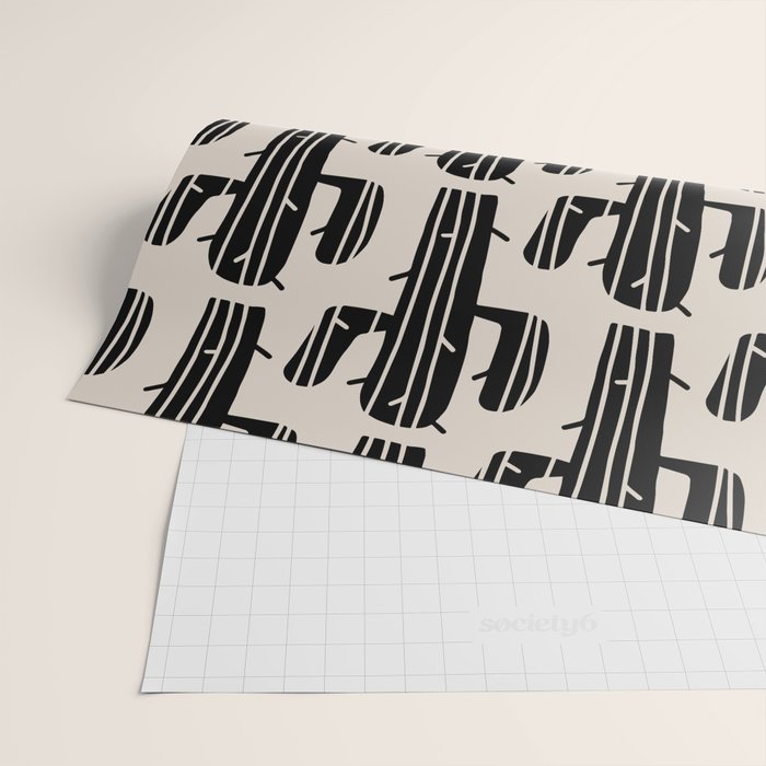 Southwestern Modern Desert Cactus Pattern 860 Black and Linen White Wrapping Paper Gallery Image 2