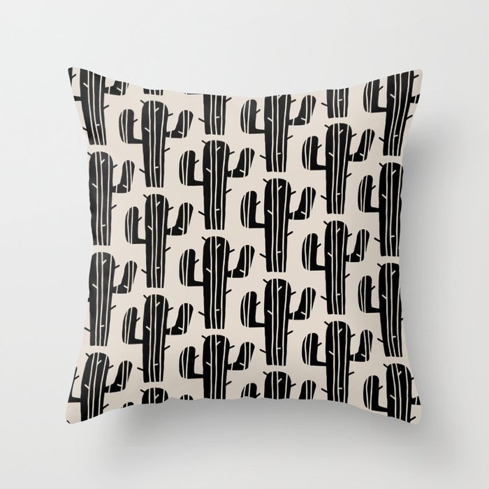 Southwestern Modern Desert Cactus Pattern 860 Black and Linen White Throw Pillow Gallery Image 6