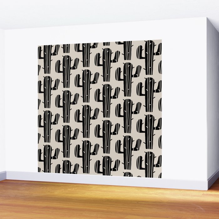 Southwestern Modern Desert Cactus Pattern 860 Black and Linen White Wall Mural Gallery Image 2