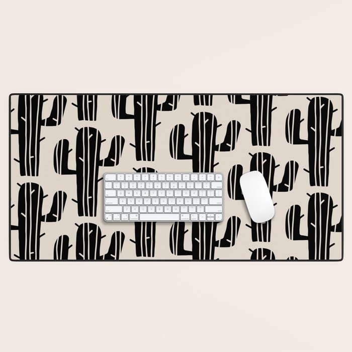 Southwestern Modern Desert Cactus Pattern 860 Black and Linen White Desk Mat Gallery Image 1