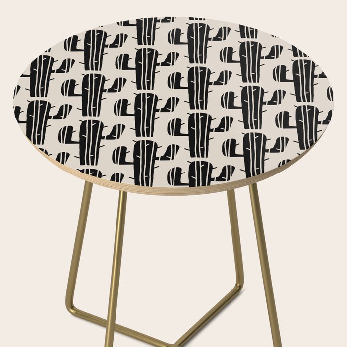 Southwestern Modern Desert Cactus Pattern 860 Black and Linen White Side Table Gallery Image 2