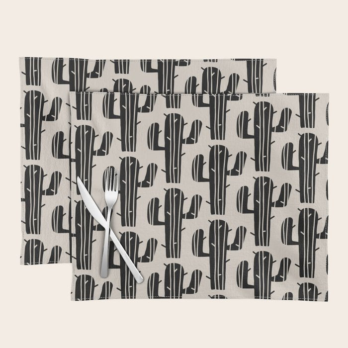 Southwestern Modern Desert Cactus Pattern 860 Black and Linen White Placemat Gallery Image 1