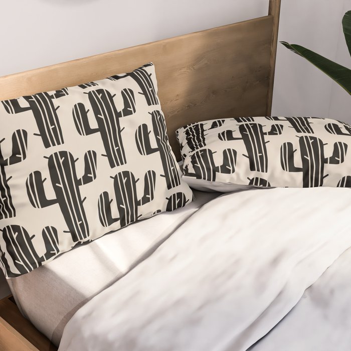Southwestern Modern Desert Cactus Pattern 860 Black and Linen White Pillow Sham Gallery Image 2