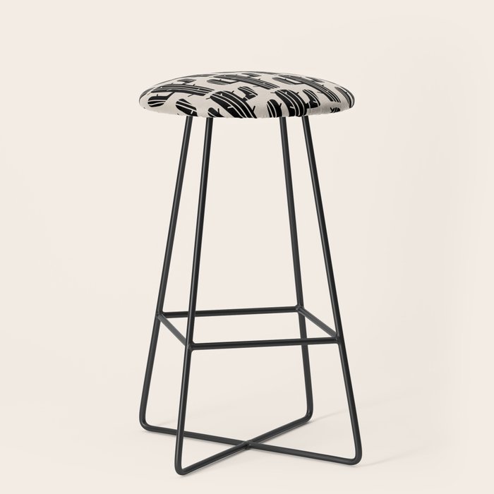 Southwestern Modern Desert Cactus Pattern 860 Black and Linen White Stool Gallery Image 1