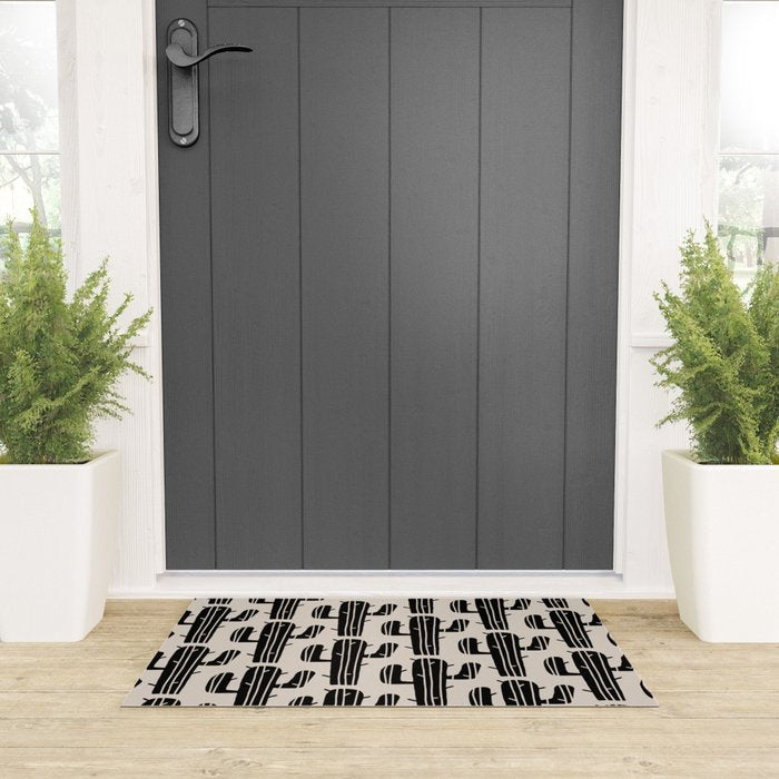 Southwestern Modern Desert Cactus Pattern 860 Black and Linen White Welcome Mat Gallery Image 3