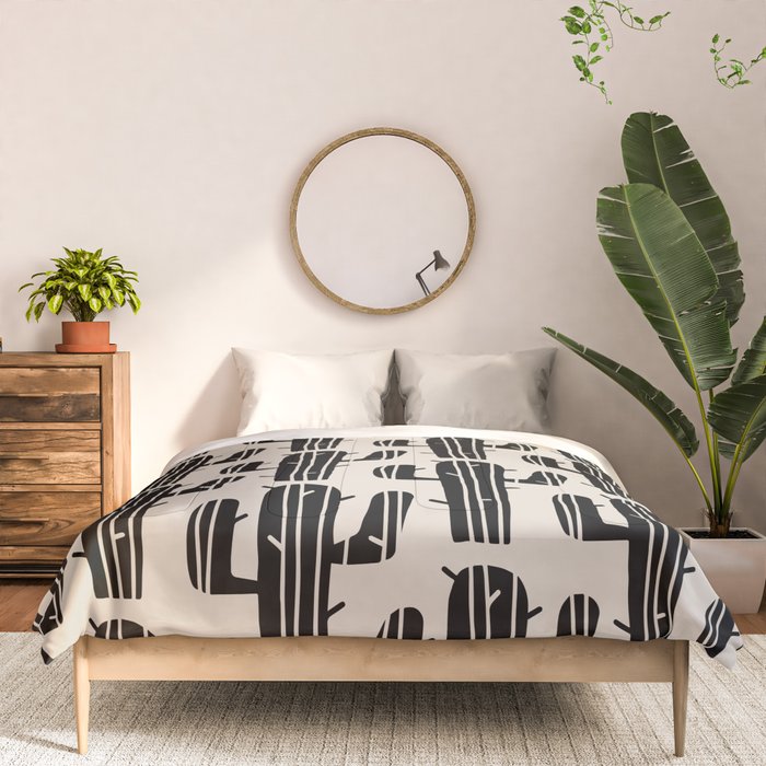 Southwestern Modern Desert Cactus Pattern 860 Black and Linen White Comforter Gallery Image 3