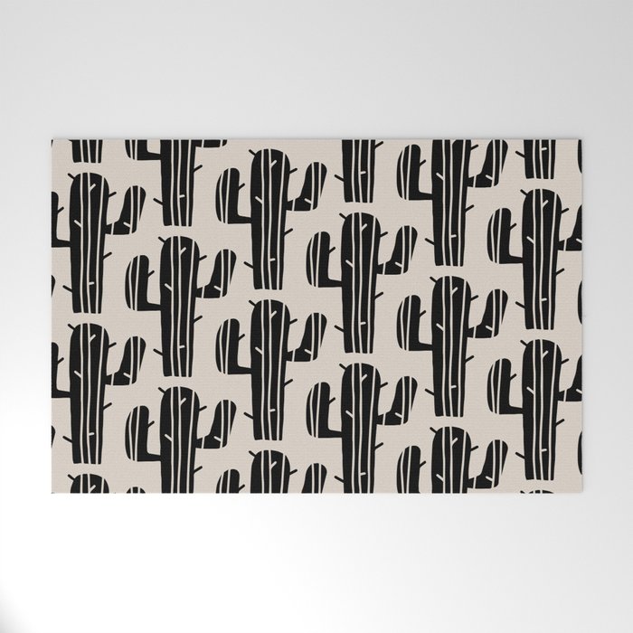 Southwestern Modern Desert Cactus Pattern 860 Black and Linen White Welcome Mat Gallery Image 1