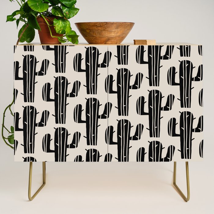 Southwestern Modern Desert Cactus Pattern 860 Black and Linen White Credenza Gallery Image 1