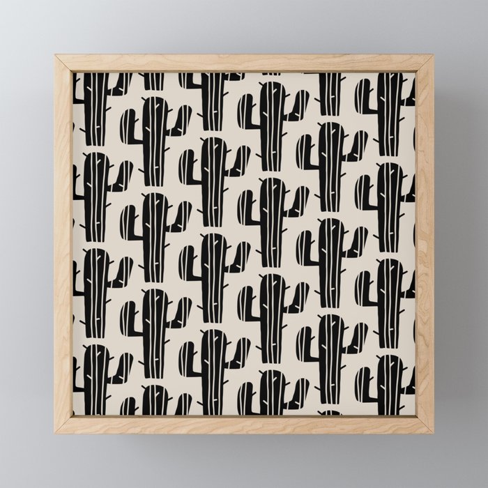 Southwestern Modern Desert Cactus Pattern 860 Black and Linen White Mini Art Print Gallery Image 1