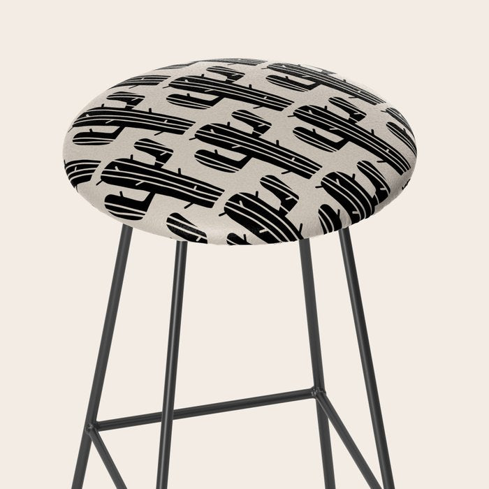 Southwestern Modern Desert Cactus Pattern 860 Black and Linen White Stool Gallery Image 2