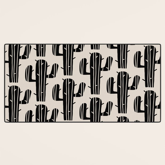 Southwestern Modern Desert Cactus Pattern 860 Black and Linen White Desk Mat Gallery Image 3