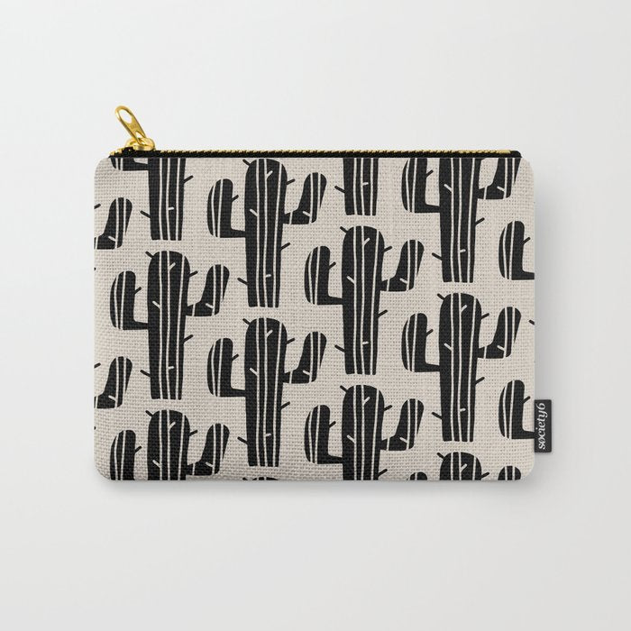 Southwestern Modern Desert Cactus Pattern 860 Black and Linen White Carry All Pouch Gallery Image 1