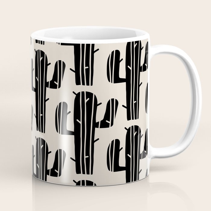 Southwestern Modern Desert Cactus Pattern 860 Black and Linen White Coffee Mug Gallery Image 1
