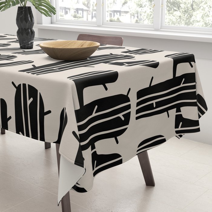 Southwestern Modern Desert Cactus Pattern 860 Black and Linen White Tablecloth Gallery Image 3