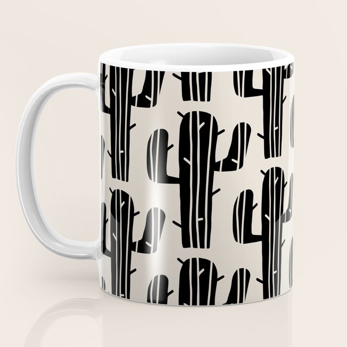Southwestern Modern Desert Cactus Pattern 860 Black and Linen White Coffee Mug Gallery Image 3