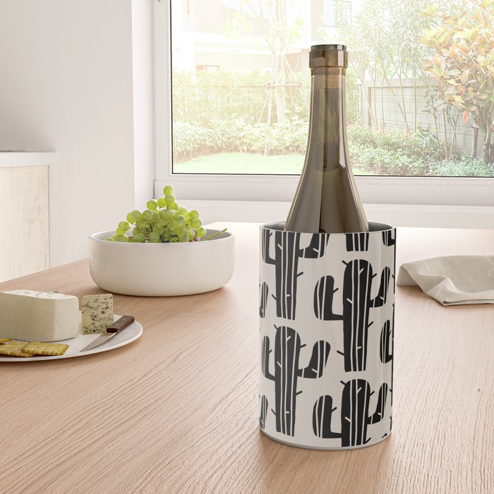 Southwestern Modern Desert Cactus Pattern 860 Black and Linen White Wine Chiller Gallery Image 4