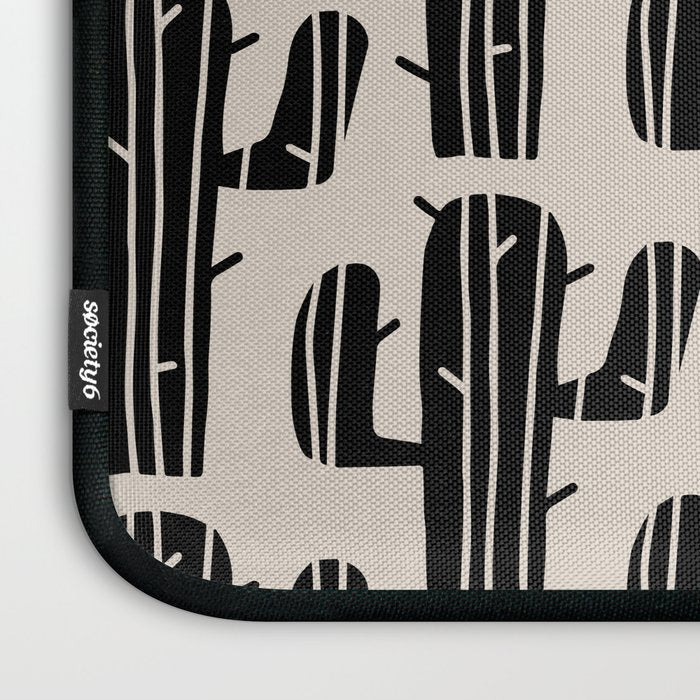 Southwestern Modern Desert Cactus Pattern 860 Black and Linen White Laptop Sleeve Gallery Image 3