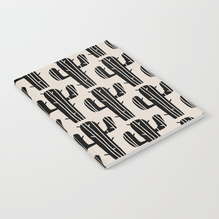Southwestern Modern Desert Cactus Pattern 860 Black and Linen White Notebook