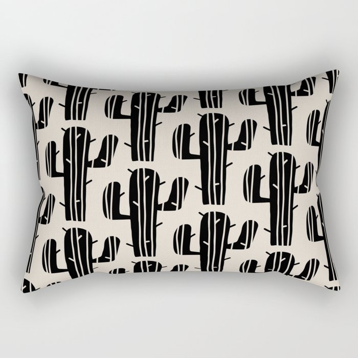 Southwestern Modern Desert Cactus Pattern 860 Black and Linen White Rectangular Pillow Gallery Image 1