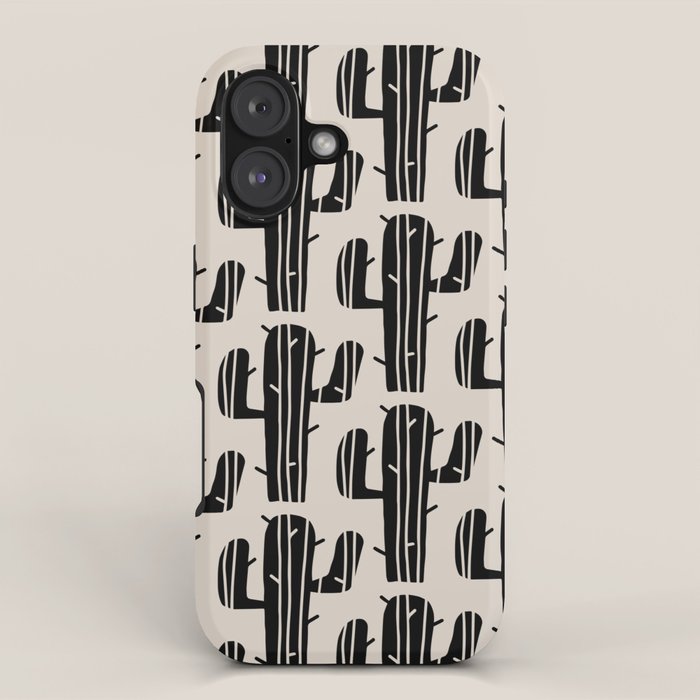Southwestern Modern Desert Cactus Pattern 860 Black and Linen White iPhone Case Gallery Image 1