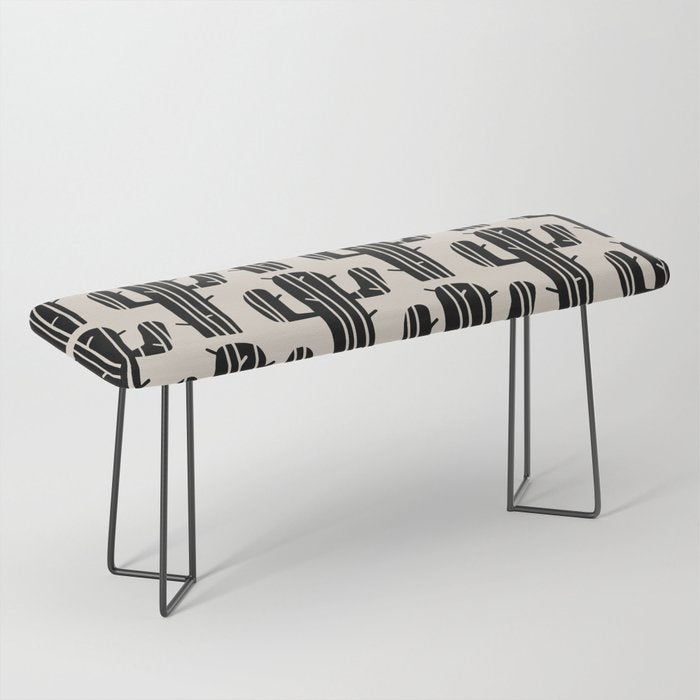Southwestern Modern Desert Cactus Pattern 860 Black and Linen White Bench Gallery Image 1