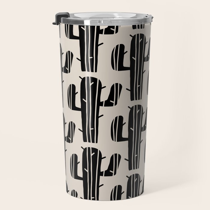 Southwestern Modern Desert Cactus Pattern 860 Black and Linen White Travel Mug Gallery Image 3