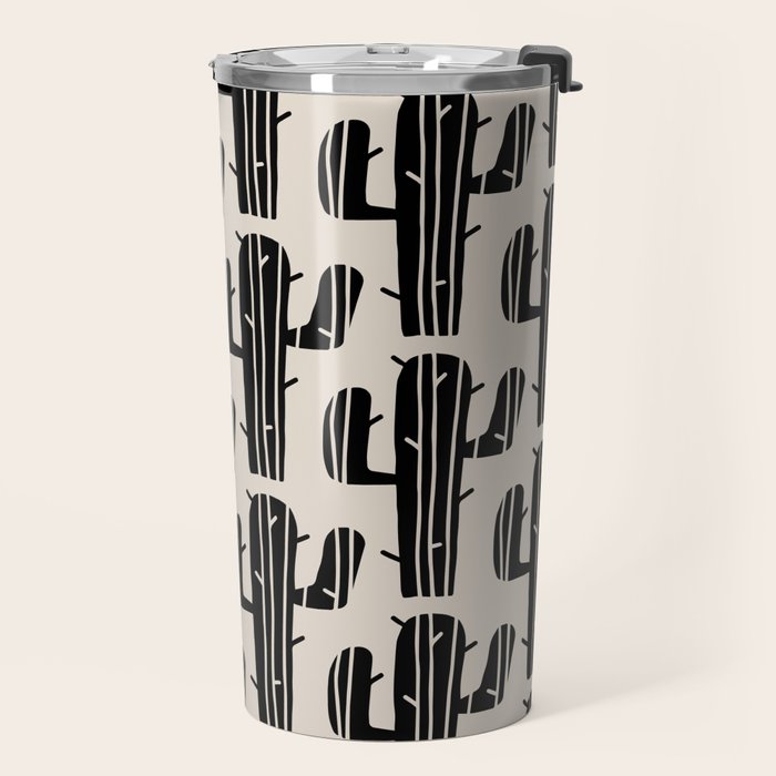 Southwestern Modern Desert Cactus Pattern 860 Black and Linen White Travel Mug Gallery Image 2