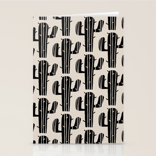 Southwestern Modern Desert Cactus Pattern 860 Black and Linen White Stationery Card Gallery Image 1