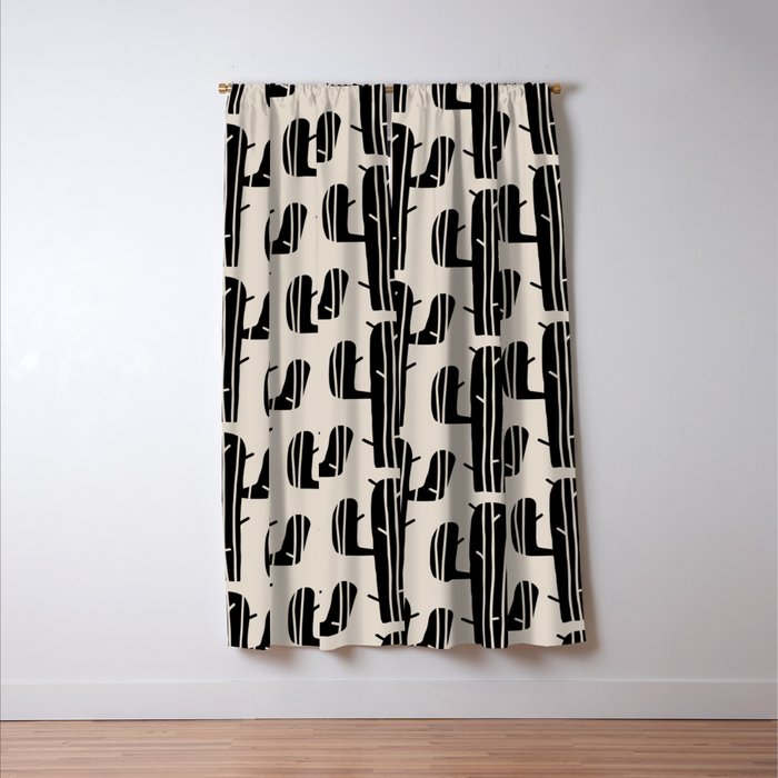 Southwestern Modern Desert Cactus Pattern 860 Black and Linen White Window Curtain Gallery Image 3