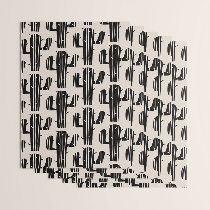 Southwestern Modern Desert Cactus Pattern 860 Black and Linen White Wrapping Paper Gallery Image 3