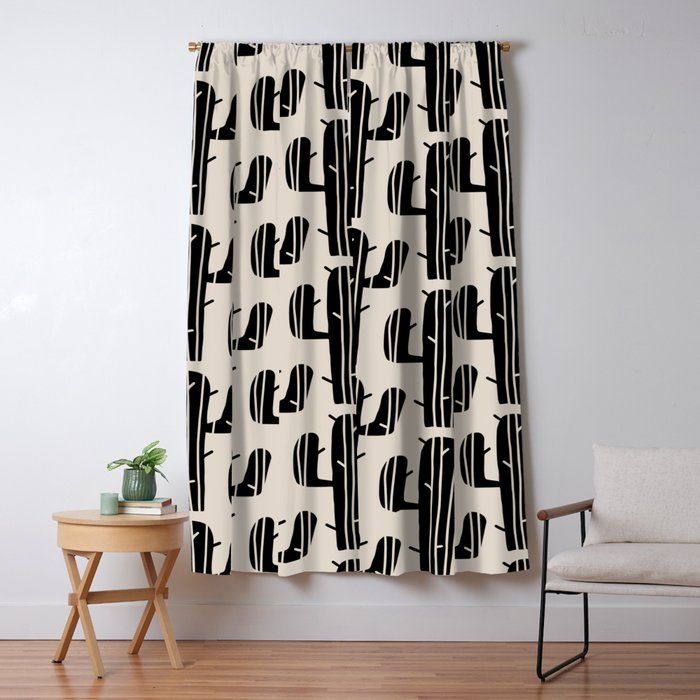 Southwestern Modern Desert Cactus Pattern 860 Black and Linen White Window Curtain Gallery Image 5