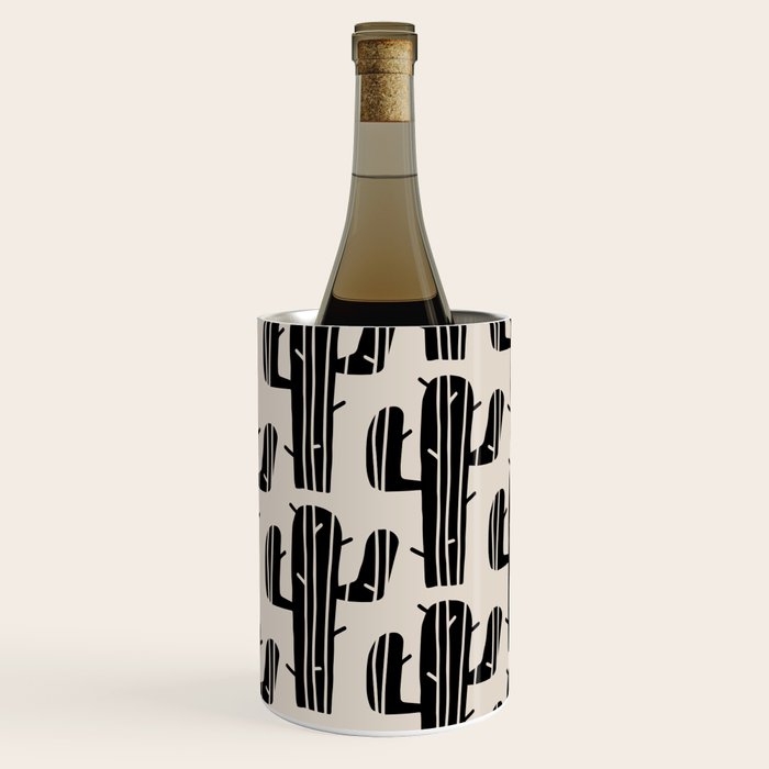 Southwestern Modern Desert Cactus Pattern 860 Black and Linen White Wine Chiller Gallery Image 1