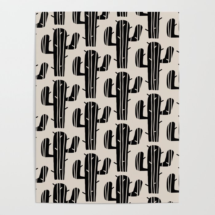Southwestern Modern Desert Cactus Pattern 860 Black and Linen White Poster Gallery Image 4