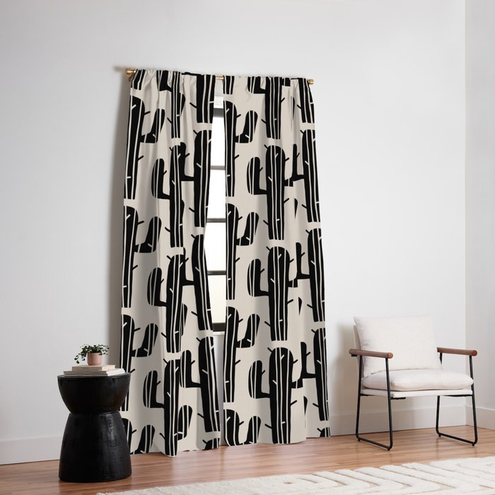 Southwestern Modern Desert Cactus Pattern 860 Black and Linen White Window Curtain Gallery Image 2