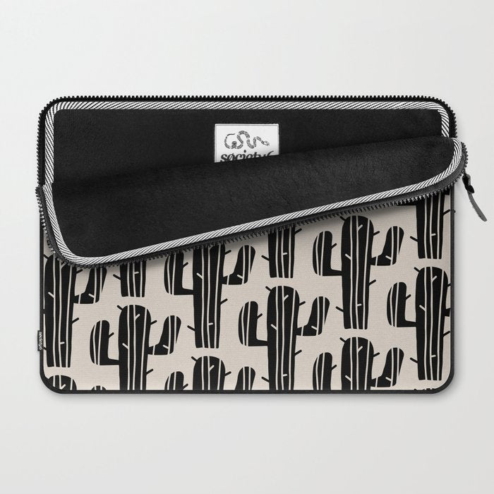 Southwestern Modern Desert Cactus Pattern 860 Black and Linen White Laptop Sleeve Gallery Image 2