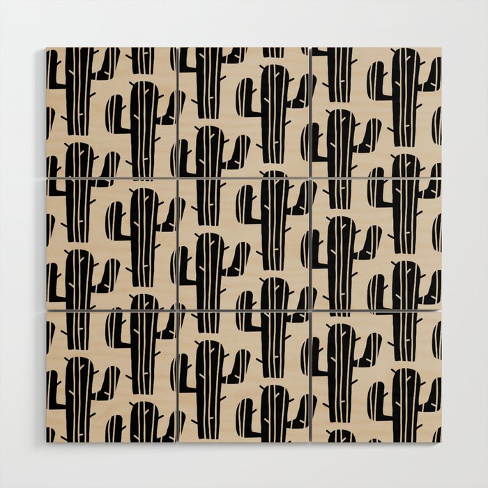 Southwestern Modern Desert Cactus Pattern 860 Black and Linen White Wood Wall Art Gallery Image 1