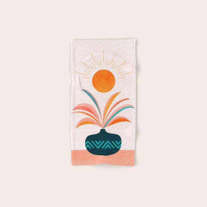 Sun Worship Colorful Plant Illustration Bath Towel Gallery Image 1