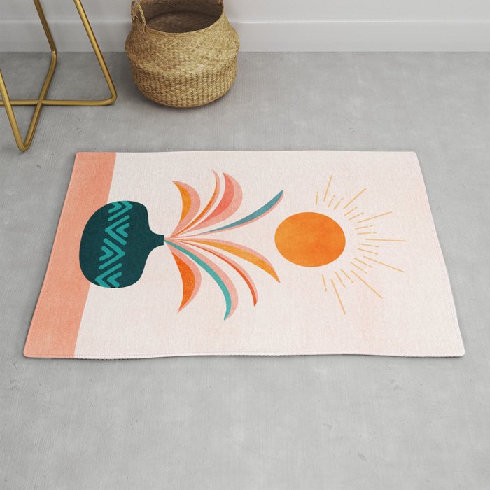Sun Worship Colorful Plant Illustration Rug Gallery Image 1