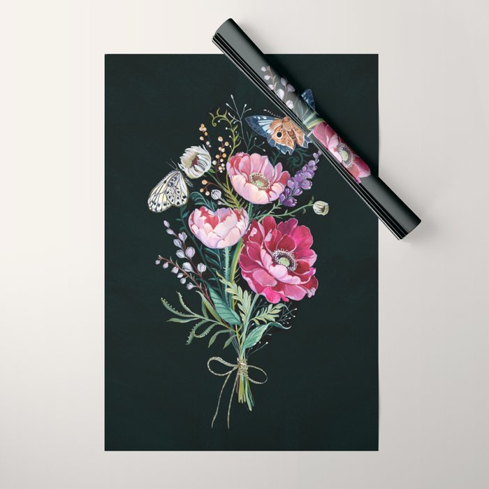Butterfly Floral Bouquet Wrapping Paper Gallery Image 1