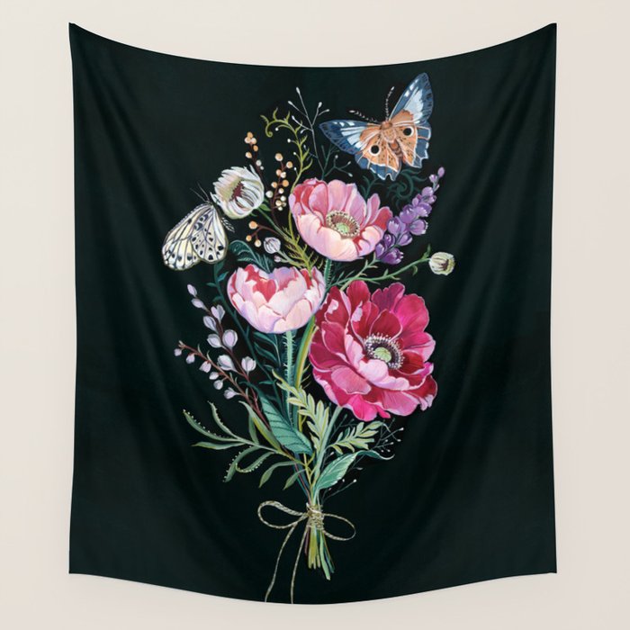 Butterfly Floral Bouquet Wall Tapestry Gallery Image 4