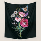 Butterfly Floral Bouquet Wall Tapestry Gallery Image 4