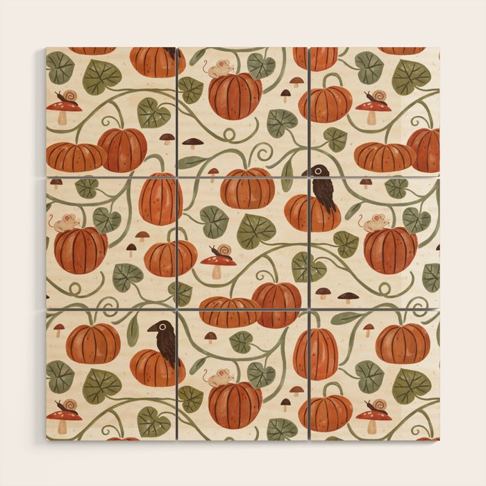 Gouache Pumpkin Patch Wood Wall Art Gallery Image 1