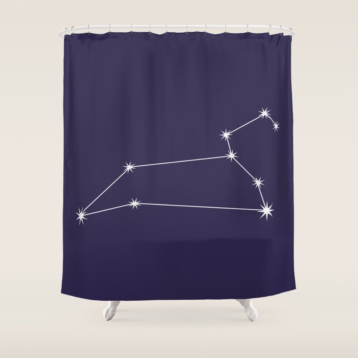 Leo Zodiac Star Constellation Line Art Dark Purple Shower Curtain Gallery Image 1